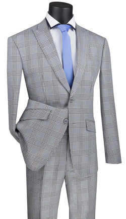 Slim Fit 2 Piece Suit Gray Glen Plaid Pattern Matching Pants