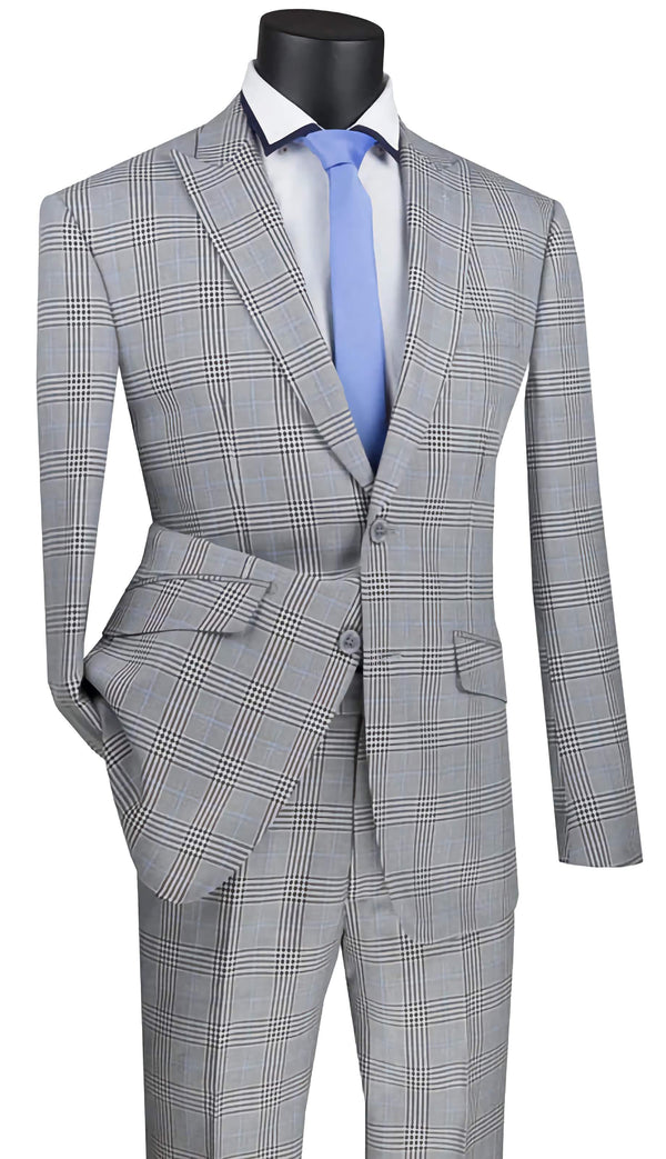 Slim Fit 2 Piece Suit Gray Glen Plaid Pattern Matching Pants