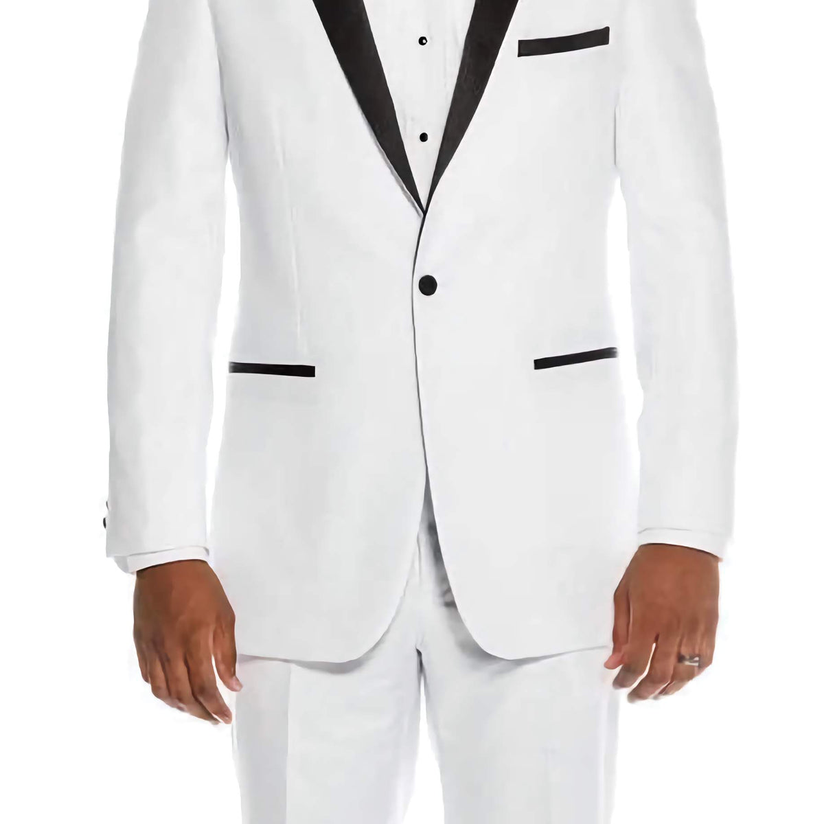 Slim Fit Piece White Tuxedo With Satin Peak Lapel - Main Image