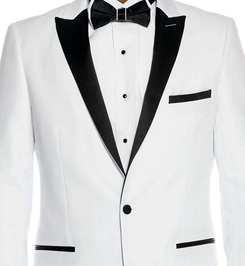 Slim Fit 2 Piece White Tuxedo With Satin Peak Lapel - Suits99