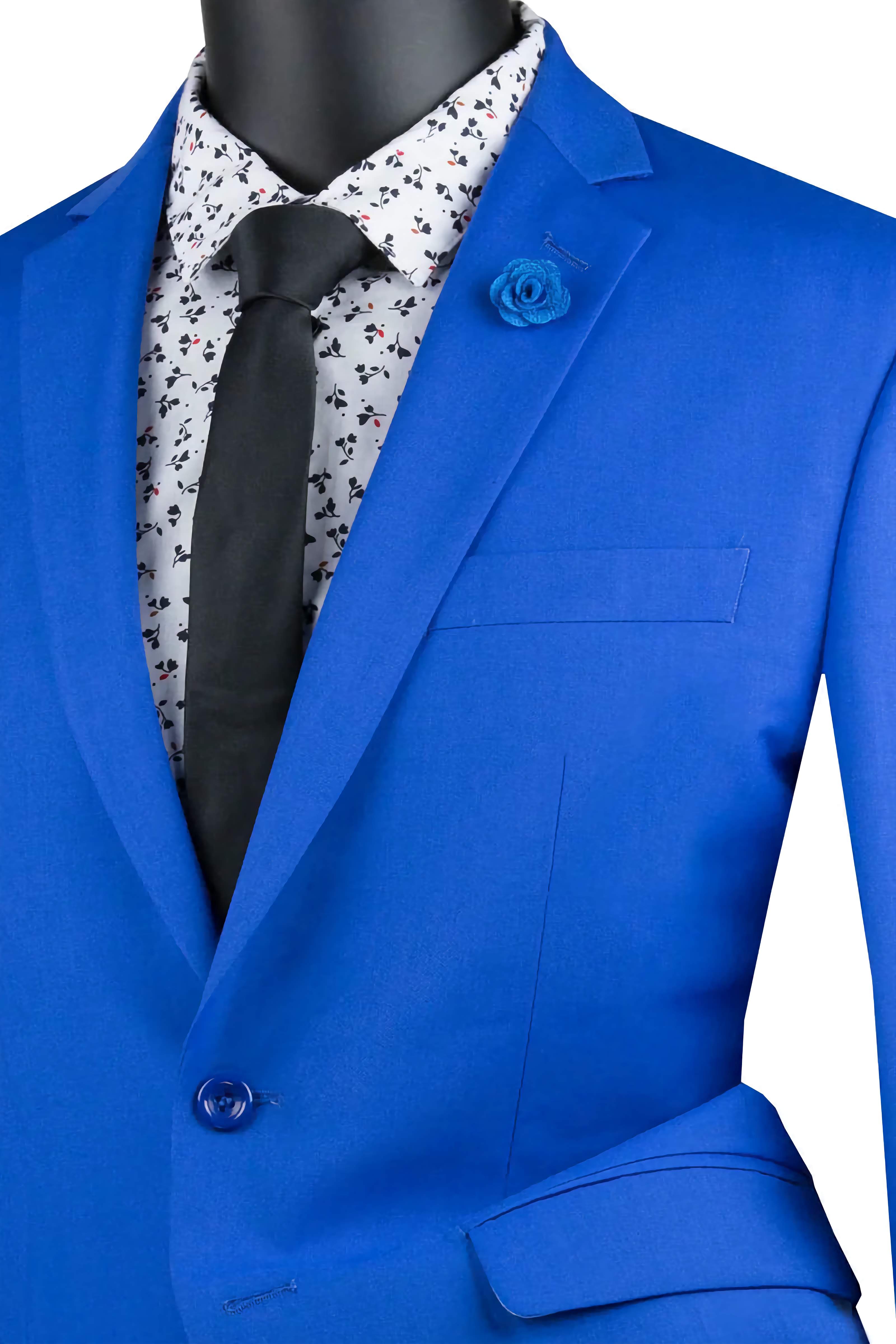 Slim Fit Men's Suit 2 Piece 2 Button in Royal Blue - Suits99