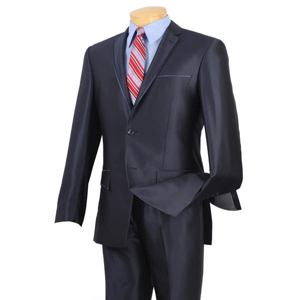 Slim Fit Men's Suit 2 Piece 2 Buttons ShinySharkskin in Blue