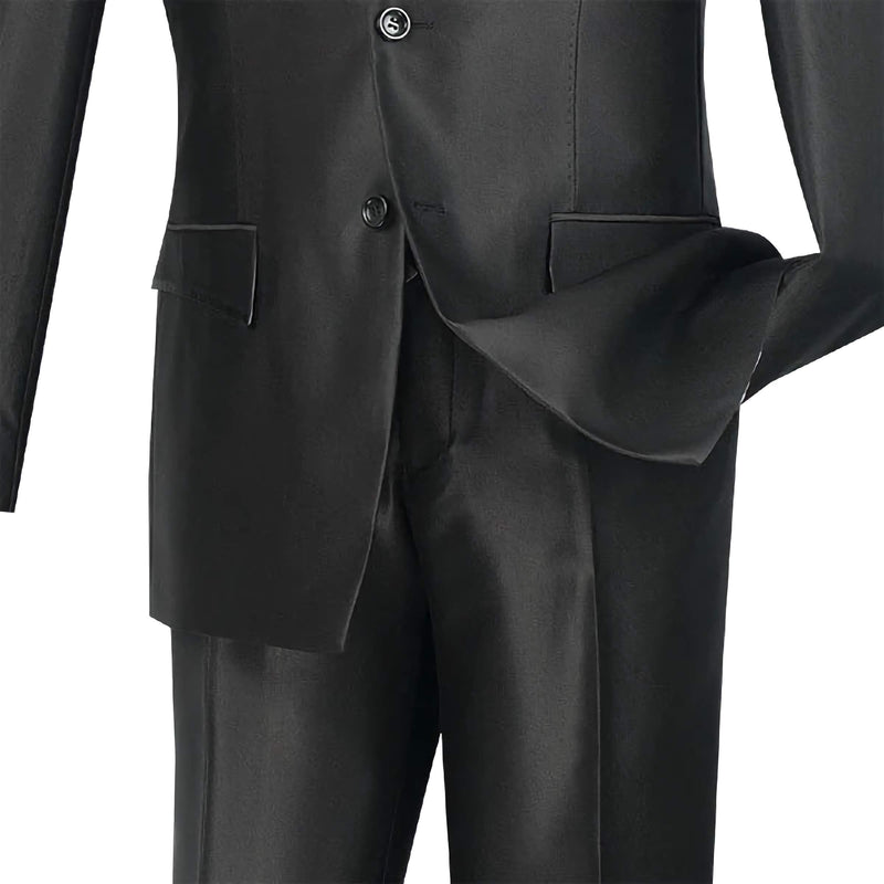 Slim Fit Men's Suit 2 Piece 2 Buttons Shiny Sharkskin in Black - Suits99