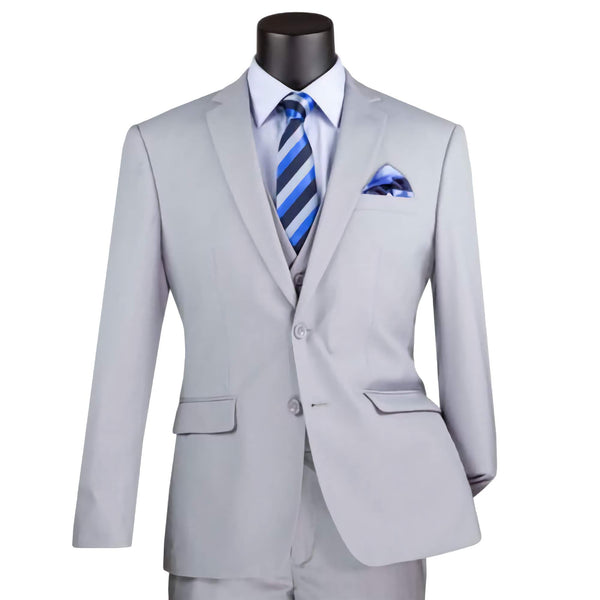 Slim Fit Men's Suit 3 Piece 2 Button in Light Gray