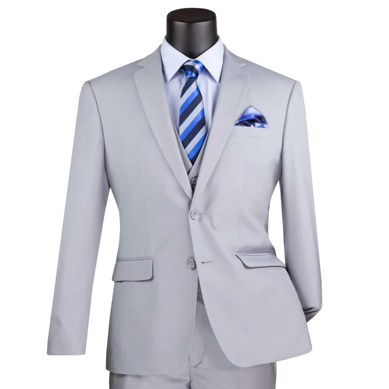 Slim Fit Men's Suit 3 Piece 2 Button in Light Gray