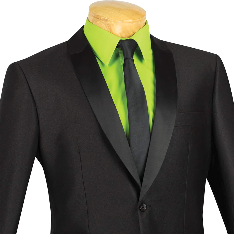Slim Fit Shiny Sharkskin Men's 2 Piece Suit in Black - Suits99