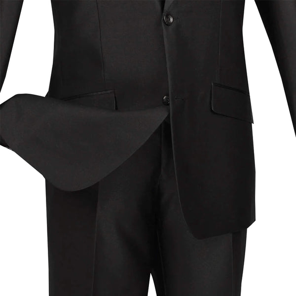 Slim Fit Shiny Sharkskin Men's 2 Piece Suit in Black - Suits99