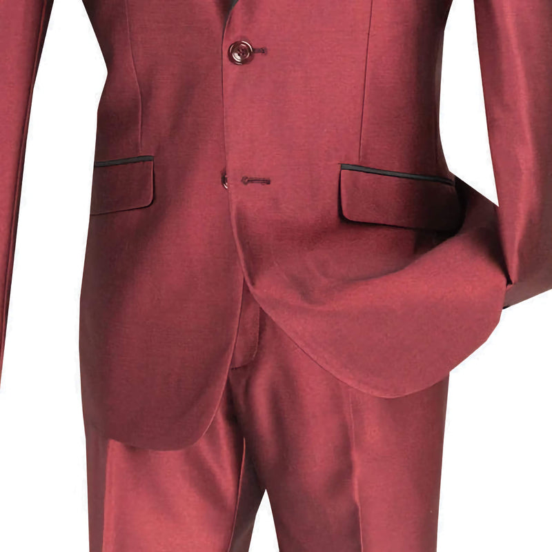 Slim Fit Shiny Sharkskin Men's 2 Piece Suit in Maroon - Suits99