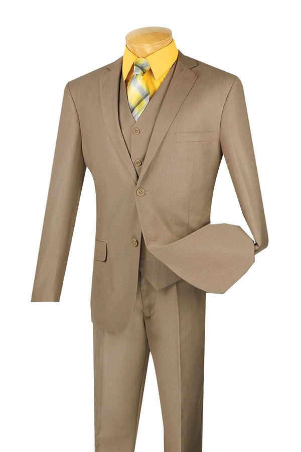 Slim Fit Textured Suit 3 Piece 2 Buttons in Beige