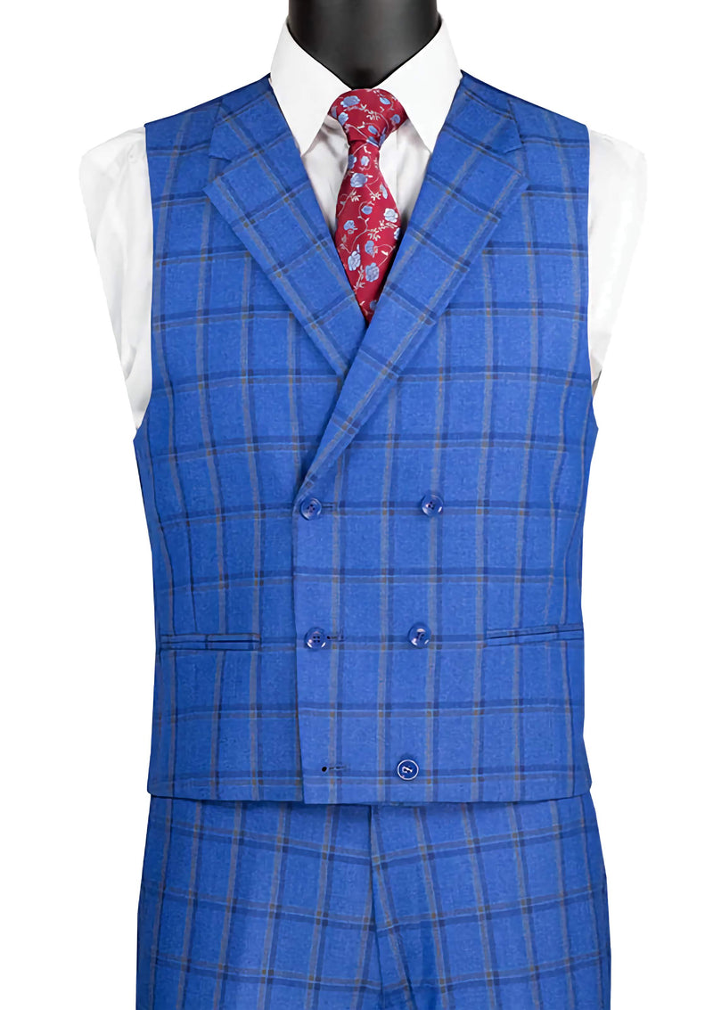 Tessori Collection - Modern Fit Windowpane Suit 3 Piece in Royal Blue - Suits99
