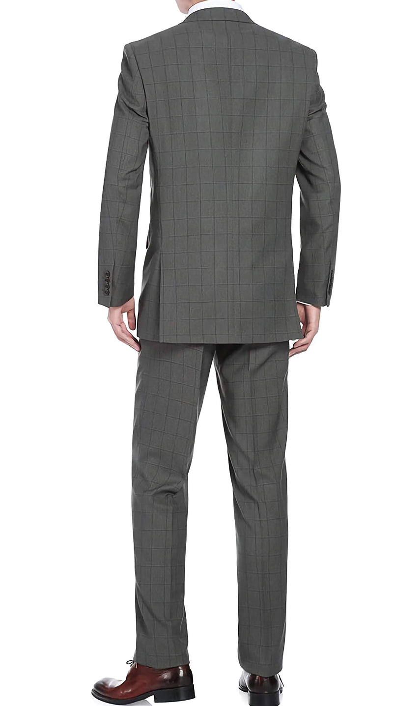 Trevi Collection - 2 Piece Suit 2 Buttons Windowpane Regular Fit In Gray - Suits99