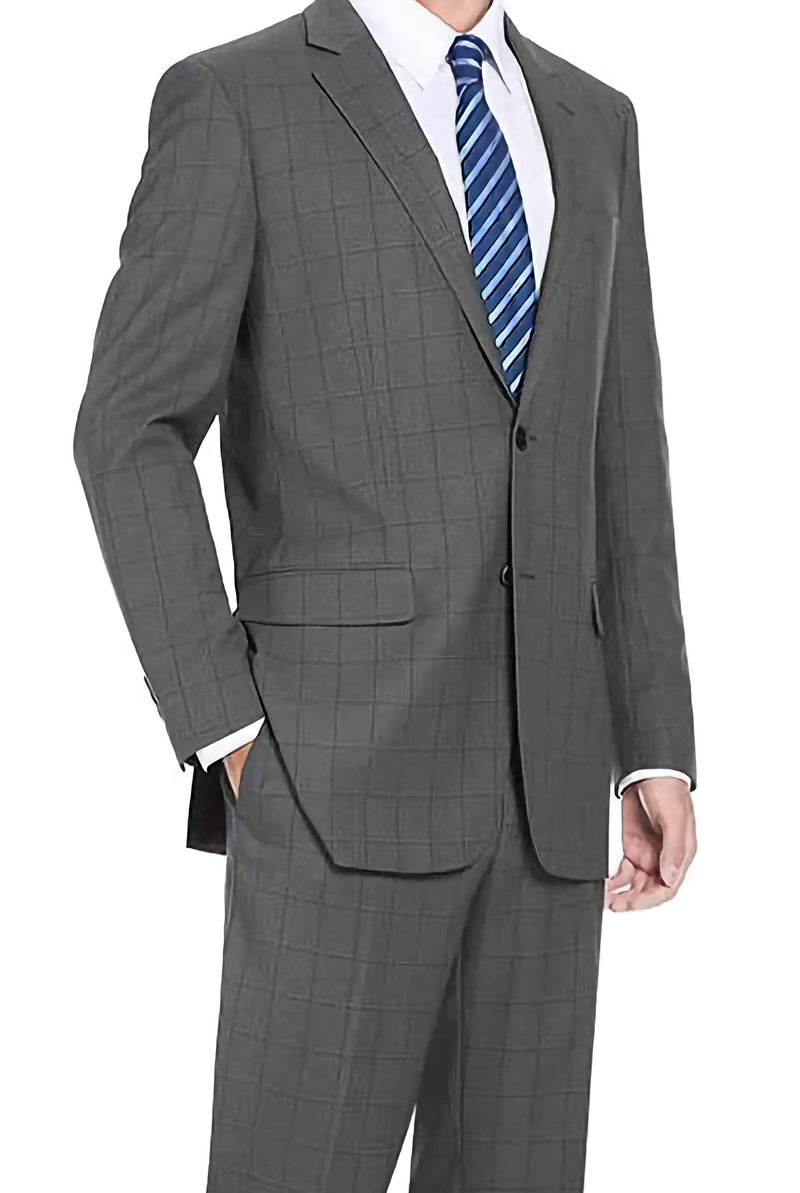 Trevi Collection - 2 Piece Suit 2 Buttons Windowpane Regular Fit In Gray