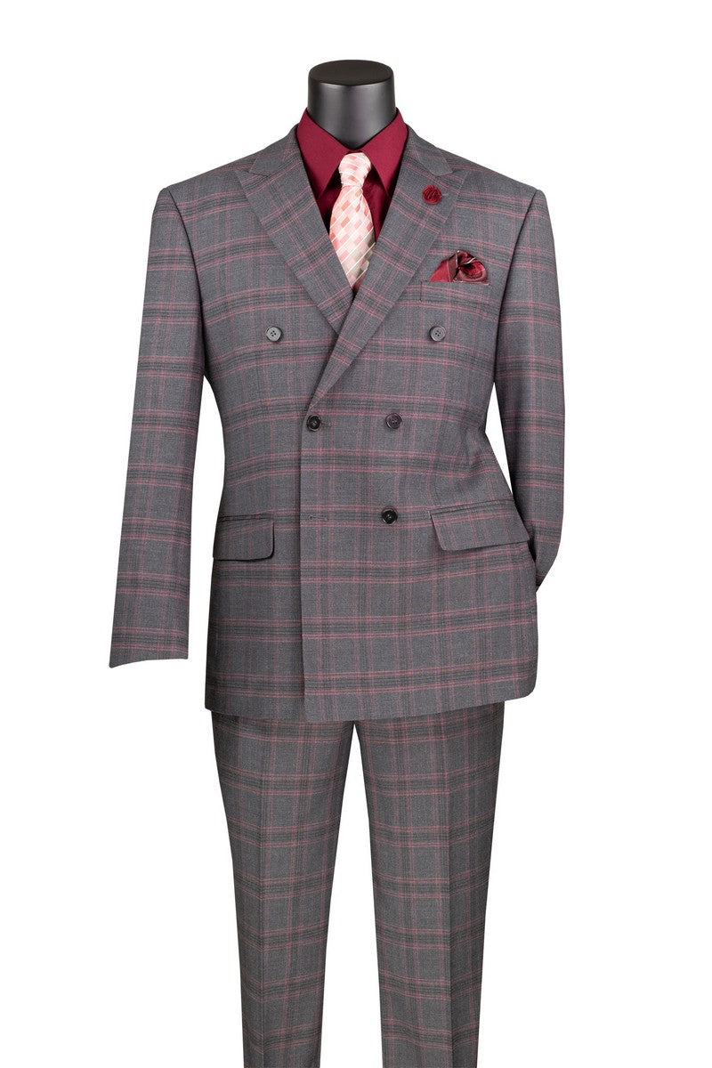 Double  Breasted Modern Fit Glen Plaid Suit  in  Charcoal - Suits99