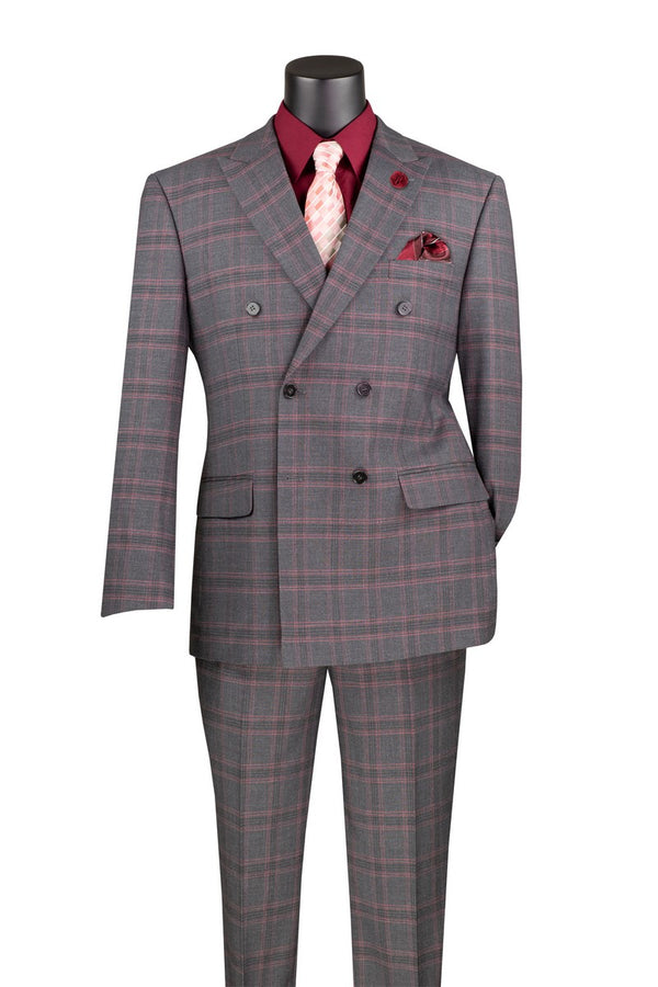 Double  Breasted Modern Fit Glen Plaid Suit  in  Charcoal