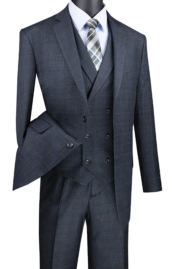 Victoria Collection - Charcoal Regular Fit Glen Plaid 2 Button 3 Piece Suit