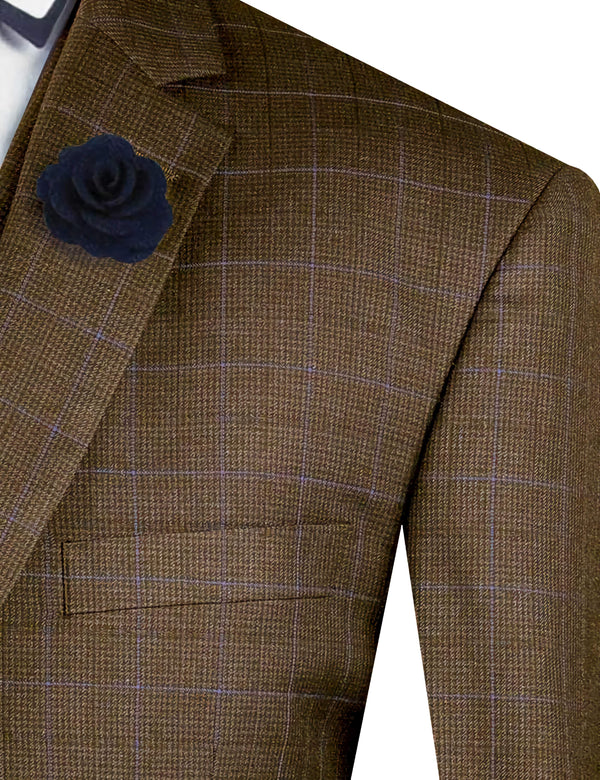 Victoria Collection - Taupe Regular Fit Glen Plaid 2 Button 3 Piece Suit