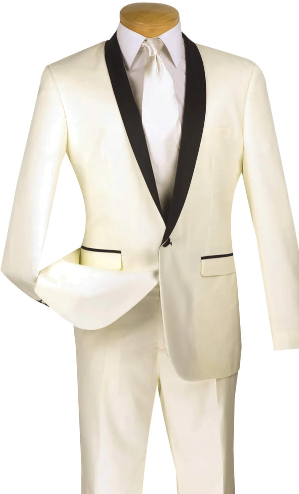 Wedding Collection - Shawl Collar Slim Fit Tuxedo 2 Piece 1 Button Ivory