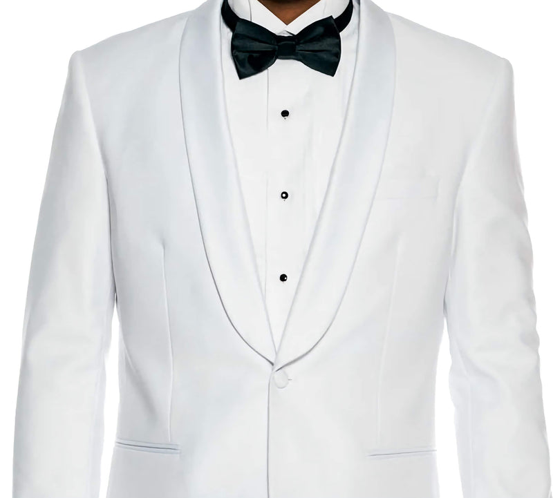 White Slim Fit 2 Piece Tuxedo With Satin Shawl Lapel - Suits99