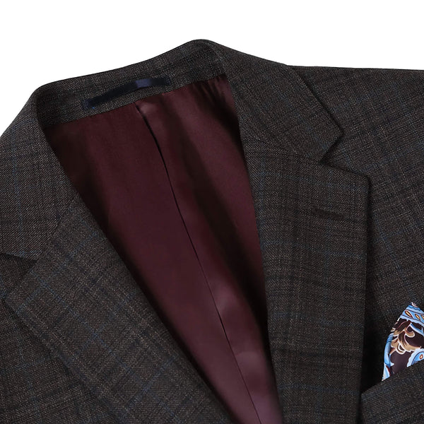 Wool Blend Regular Fit Checked Blazer in Brown - Suits99