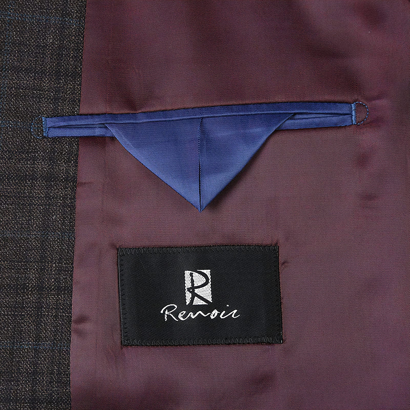 Wool Blend Regular Fit Checked Blazer in Brown - Suits99