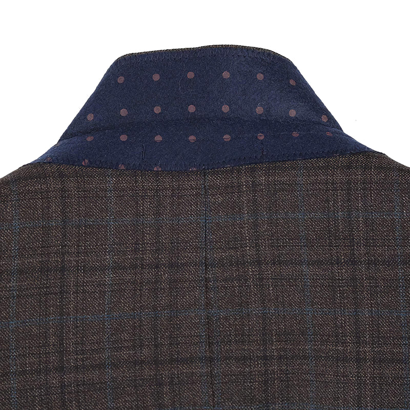 Wool Blend Regular Fit Checked Blazer in Brown - Suits99
