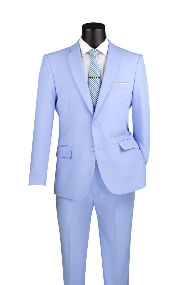 Light Blue Slim Fit Men's 2 Piece Business Suit 2 Button