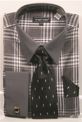 French cuff Shirt Set in  Grey