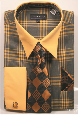 French cuff Shirt Set in  Mustard
