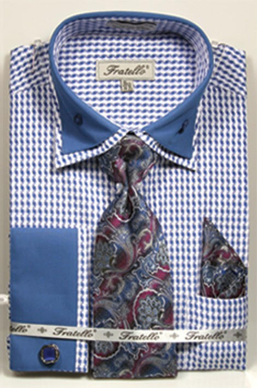 French cuff Shirt Set in  Royal - Suits99