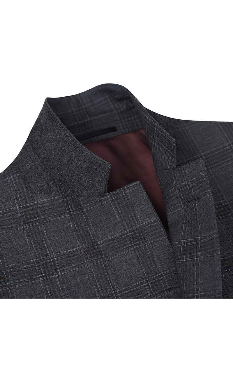 100% Wool Dress Suit Regular Fit 2 Piece 2 Button in Dark Gray - Suits99