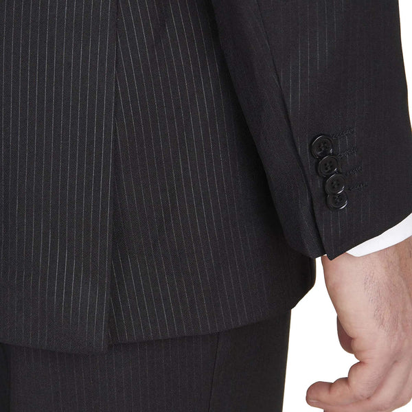 Modern Fit 2 Piece Pinstripe Suit 2 Button Black - Suits99