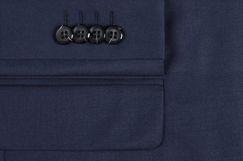 Blue 100% Virgin Wool Regular Fit Pick Stitch 2 Piece Suit 2 Button - Suits99