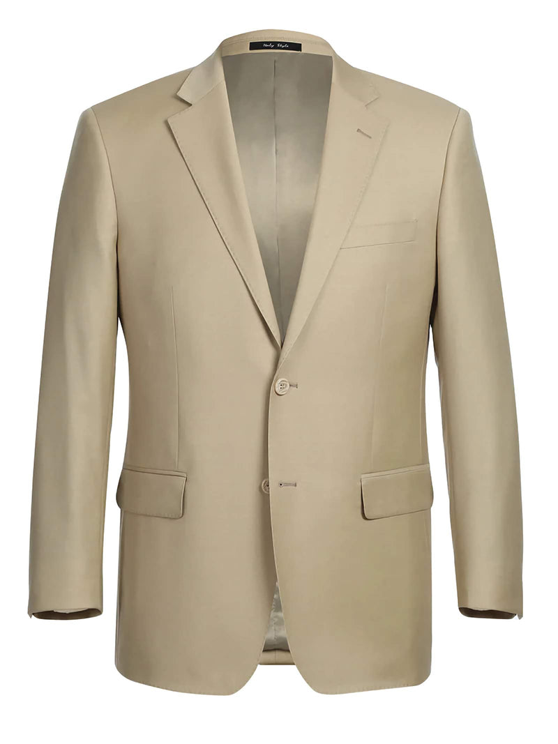 Virgin Wool Regular Fit Pick Stitch 2 Piece Suit 2 Button Beige - Suits99