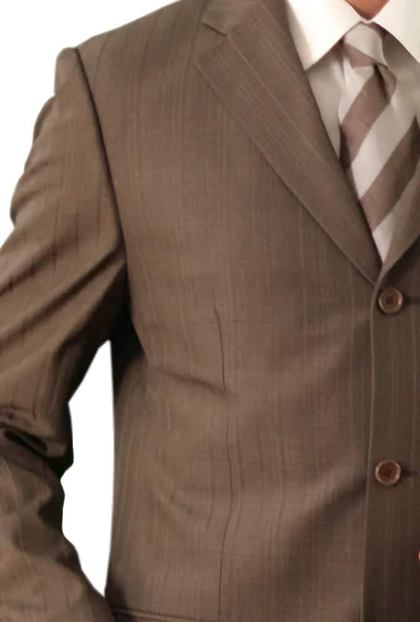 Regular Fit 2 Piece Suit Tone On Tone Stripe in Dark Cocoa - Suits99