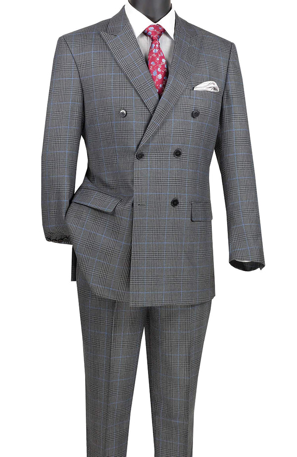 Charcoal Double Breasted 2 Piece Suit Regular Fit Tone on Tone Windowpane