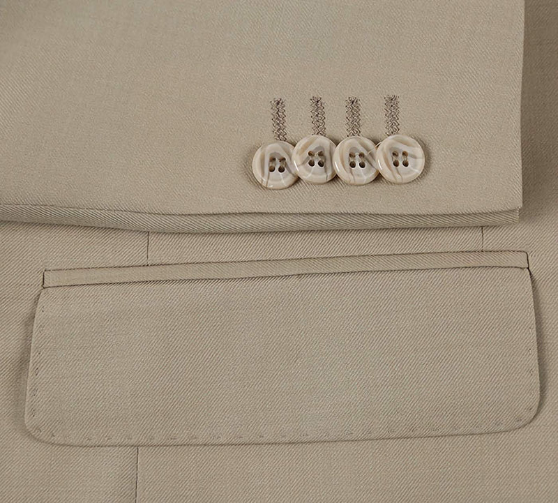 Virgin Wool Regular Fit Pick Stitch 2 Piece Suit 2 Button Beige - Suits99