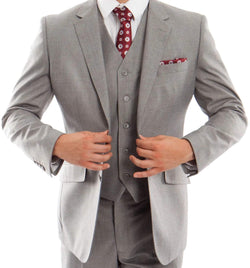 Wool Suit Modern Fit Italian Style 3 Piece in Gray