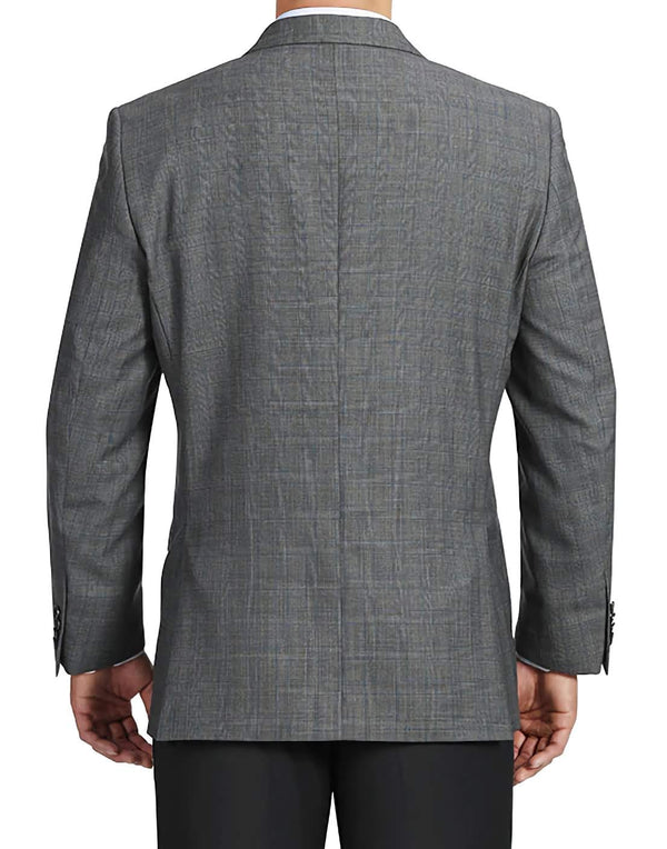 100% Wool Glen Plaid Pattern Regular Fit 2 Button Blazer in Gray - Suits99