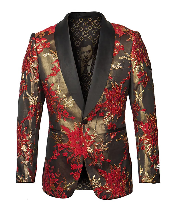 Red Floral Pattern Sports Coat Slim Fit