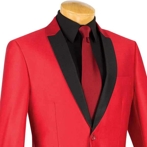 Slim Fit Shiny Sharkskin Men's 2 Piece Suit in Red - Suits99