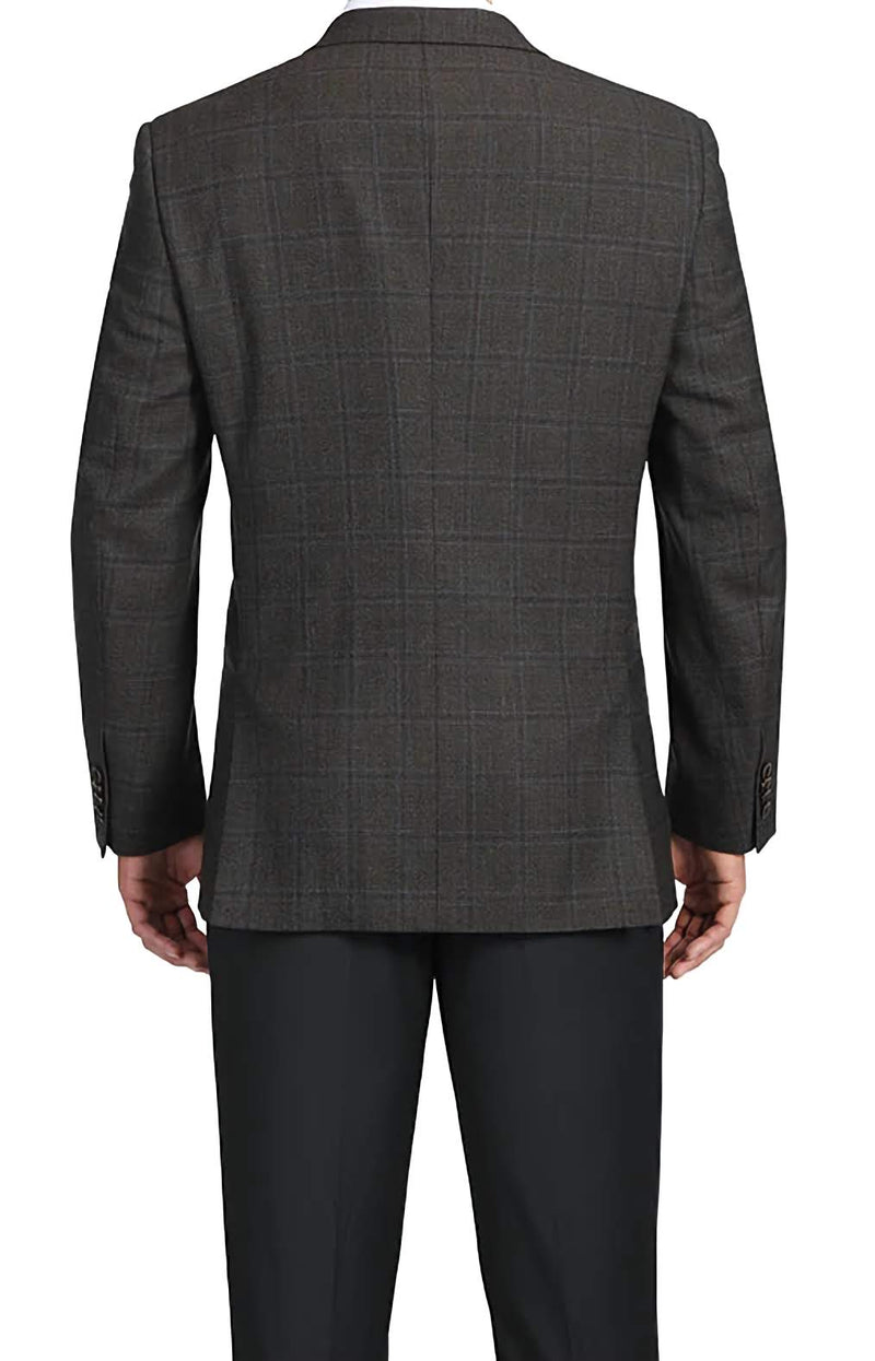 100% Wool Regular Fit 2 Button Blazer Glen Plaid in Brown - Suits99