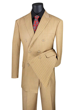 Rockfeller Collection - Double Breasted Stripe Suit Camel Regular Fit 2 Piece