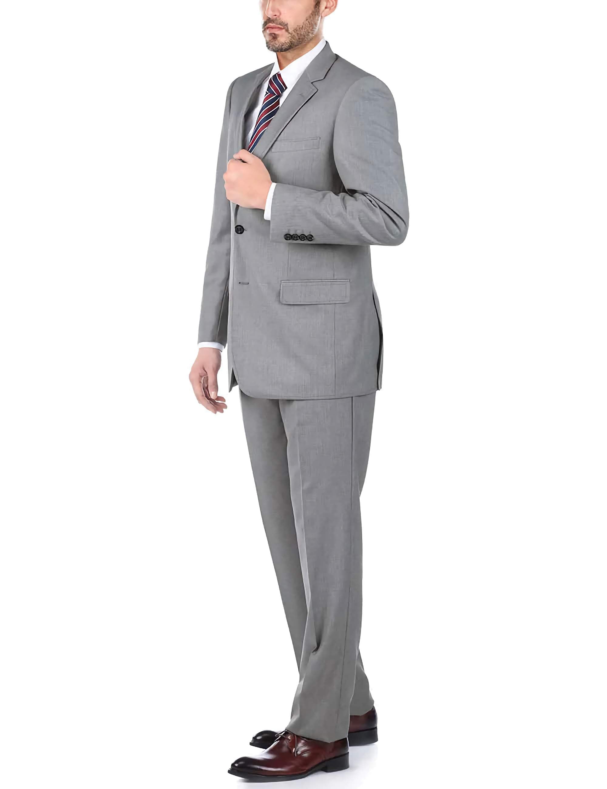 Light Gray 100% Virgin Wool Regular Fit Pick Stitch 2 Piece Suit 2 Button - Suits99