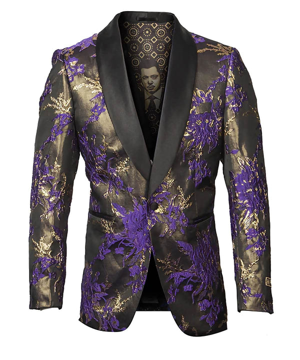 Purple Floral Pattern Sports Coat Slim Fit