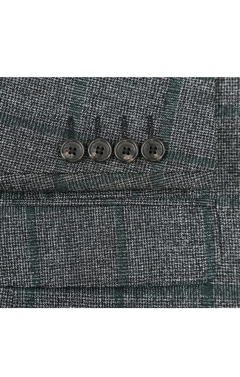 Wool Blend Plaid Pattern Regular Fit 2 Button Blazer in Grayish Brown - Suits99