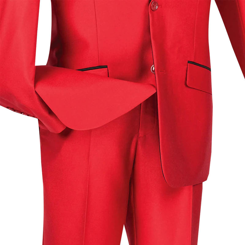 Slim Fit Shiny Sharkskin Men's 2 Piece Suit in Red
