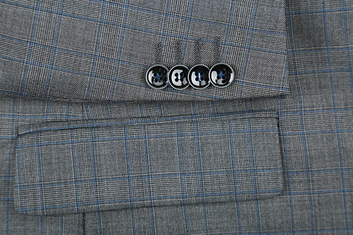 100% Wool Glen Plaid Pattern Regular Fit 2 Button Blazer in Gray - Suits99