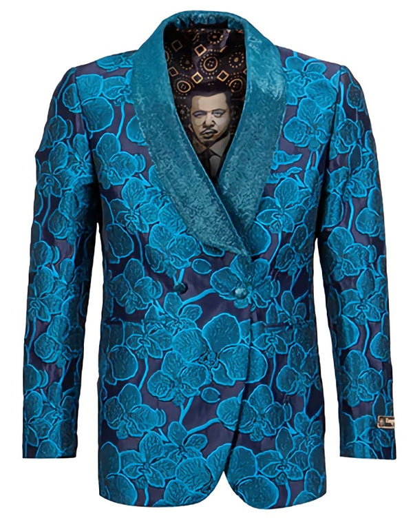 Turquoise Slim Fit Dinner Jacket Double Breasted Blazer - Suits99