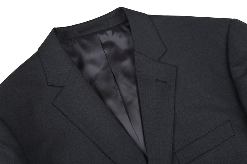 100% Virgin Wool Regular Fit 2 Piece Suit 2 Button in Charcoal - Suits99