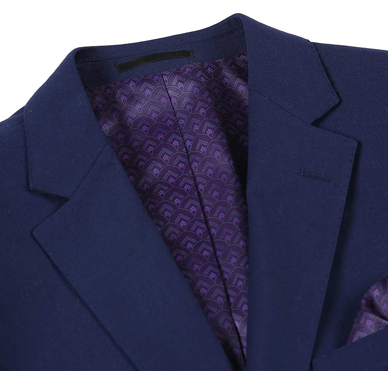 Wool Regular Fit Blazer Solid Color in Dark Navy - Suits99